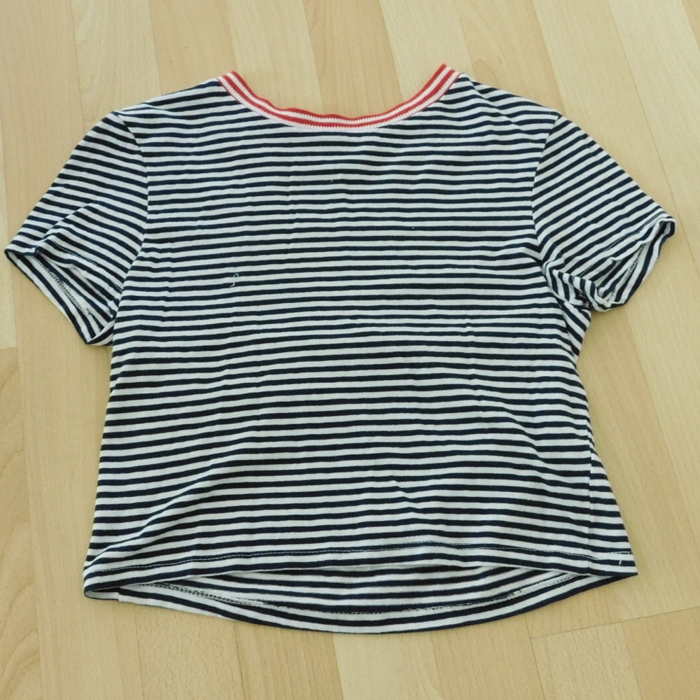 Navy striped cropped shirt
